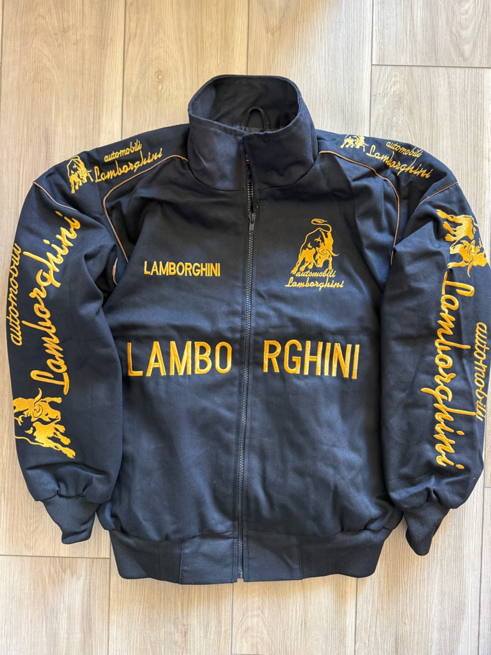Reworked Lamborghini Men's Black Jacket with Yellow Embroidery